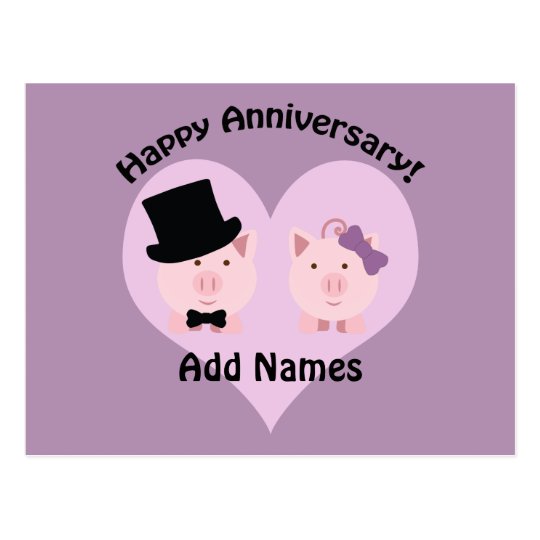 Happy Anniversary Pig Couple Postcard Zazzle Com