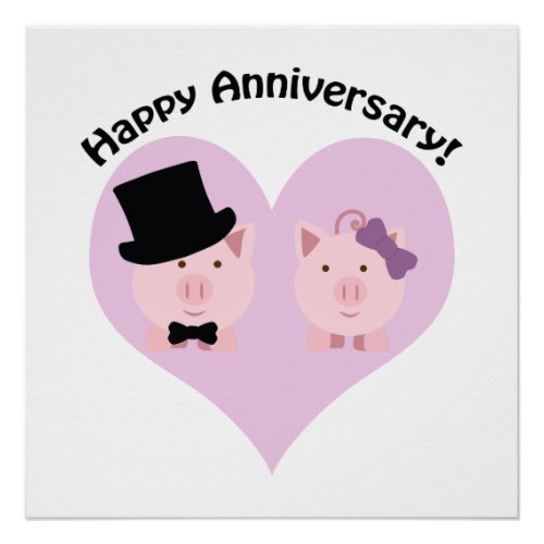 Happy Anniversary Pig couple Poster