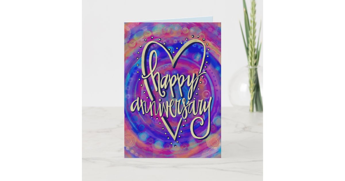 Happy Anniversary Pink and Purple Heart card | Zazzle