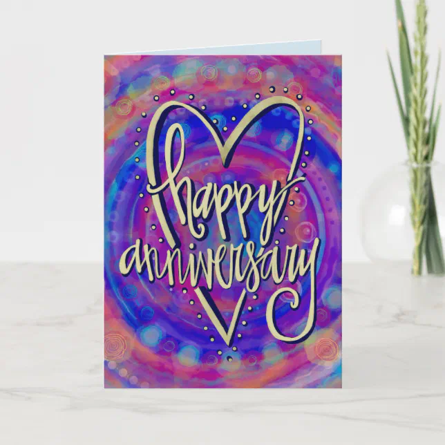 Happy Anniversary Pink and Purple Heart card | Zazzle