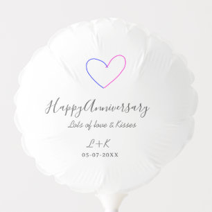 Happy anniversary pink blue heart name date simple balloon