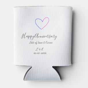 Happy anniversary pink blue heart name date simple can cooler