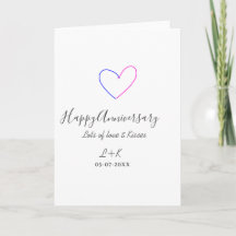 Happy anniversary pink blue heart name date simple