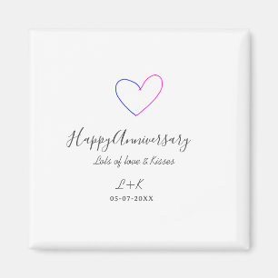 Happy anniversary pink blue heart name date simple magnet