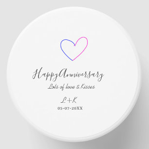 Happy anniversary pink blue heart name date simple mini candle favors