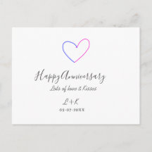 Happy anniversary pink blue heart name date simple