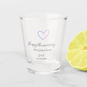 Happy anniversary pink blue heart name date simple shot glass