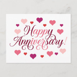 Happy Anniversary Pink Burgundy Hearts Romantic Postcard
