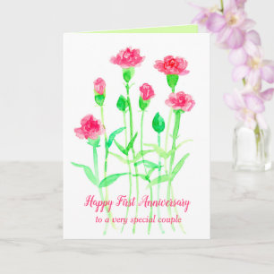 Happy Anniversary Pink Carnation Flowers Card