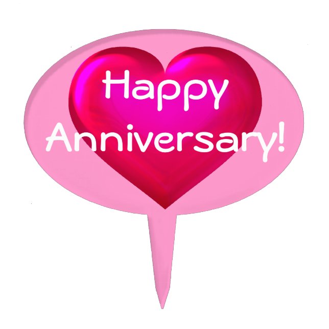 Happy Anniversary! pink glass heart Cake Topper (Front)