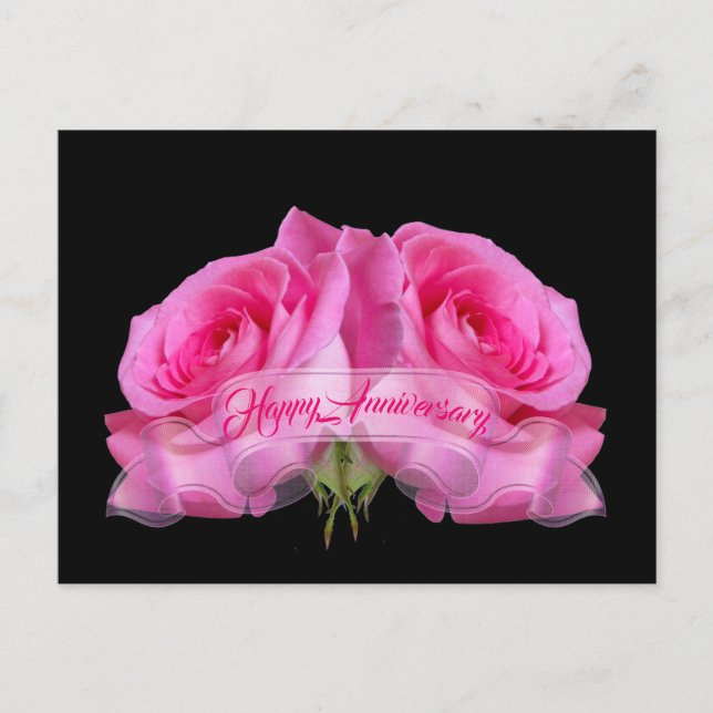 Happy Anniversary Pink Roses Collectible Postcards (Front)