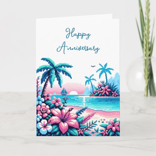 Happy Anniversary  Pixel Art Ocean Card