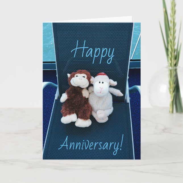 Happy Anniversary Postcard with Monkey & Lamb (Front)