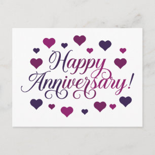 Happy Anniversary Purple Hearts Romantic Elegant Postcard