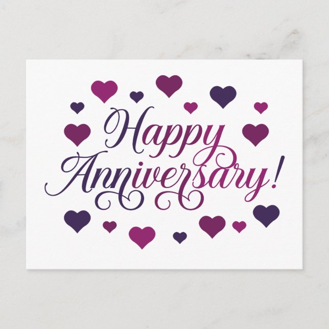Happy Anniversary Purple Hearts Romantic Elegant Postcard (Front)