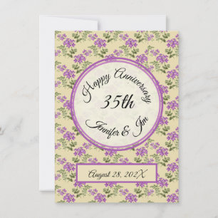 Happy Anniversary Purple Violets on Pale Yellow  Invitation