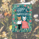 Happy Anniversary Purr-fect Pair Cats Floral Card<br><div class="desc">Also available as a digital download to quickly email and save on postage. Sweet drawing of two cute cats to wish someone a happy anniversary! Click on “Personalize” above to edit the inside text to suit your needs. Then click "edit using design tool" to adjust the fonts, colors and placements....</div>