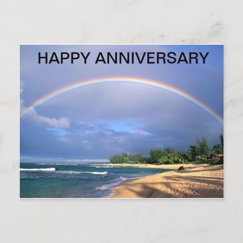 Happy Anniversary Rainbow over a beach postcard