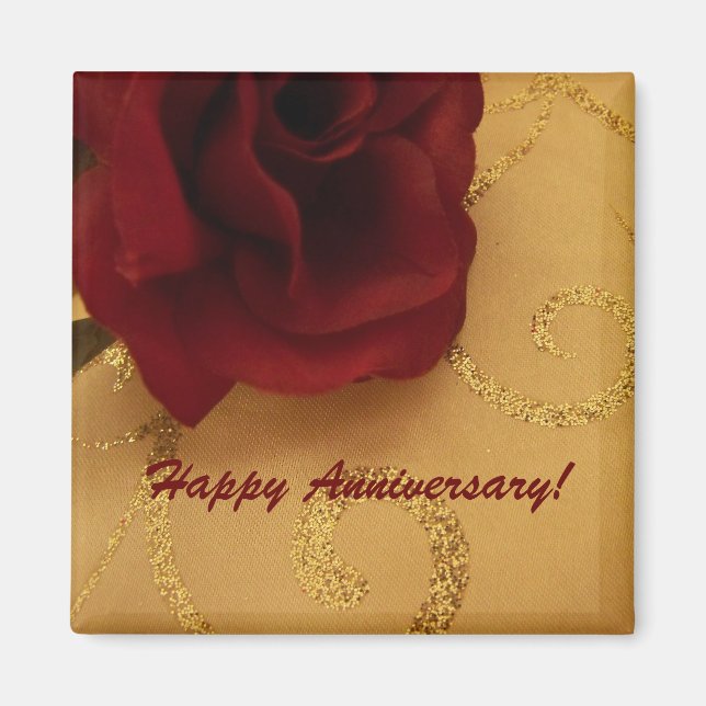 Happy Anniversary Red Rose Magnet (Front)