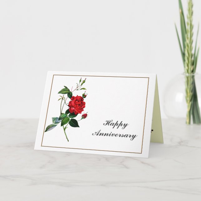 Happy Anniversary  Red Rose, Pierre Joseph Redouté Card (Front)