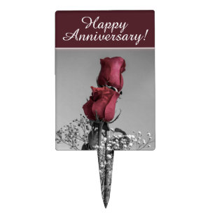Happy Anniversary   Red Roses Photograph Cake Topper
