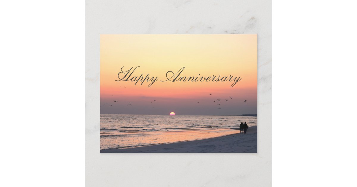 Happy Anniversary Romantic Couple Beach Sunset Postcard Zazzle