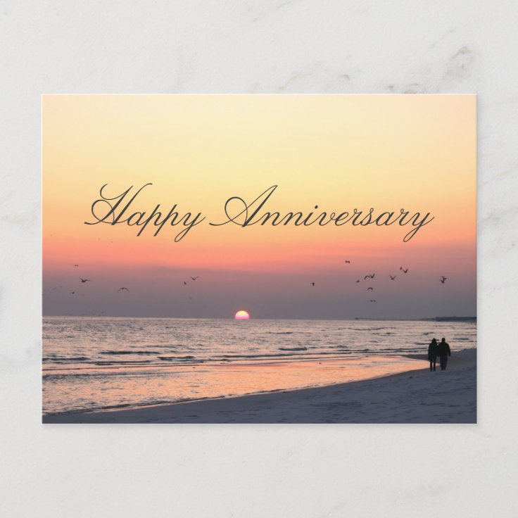 Happy Anniversary - Romantic Couple Beach Sunset Postcard | Zazzle