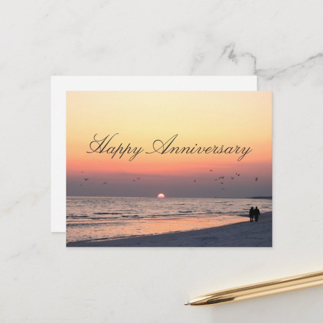 Happy Anniversary Romantic Couple Beach Sunset Postcard