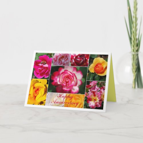 Happy Anniversary Rose Collage Yellow Interior Card