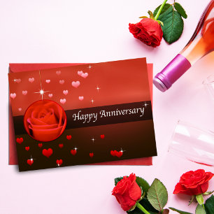 Happy Anniversary Rose & Hearts With Bling Card