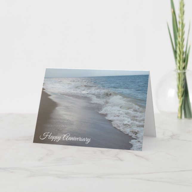 Happy Anniversary Sandy Beach Ocean Waves Card (Front)