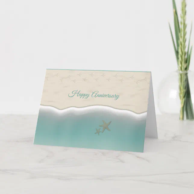 Happy Anniversary Sandy Beach Pigeon Tracks Card | Zazzle