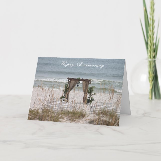 Happy Anniversary Sandy Beach Wedding Card (Front)