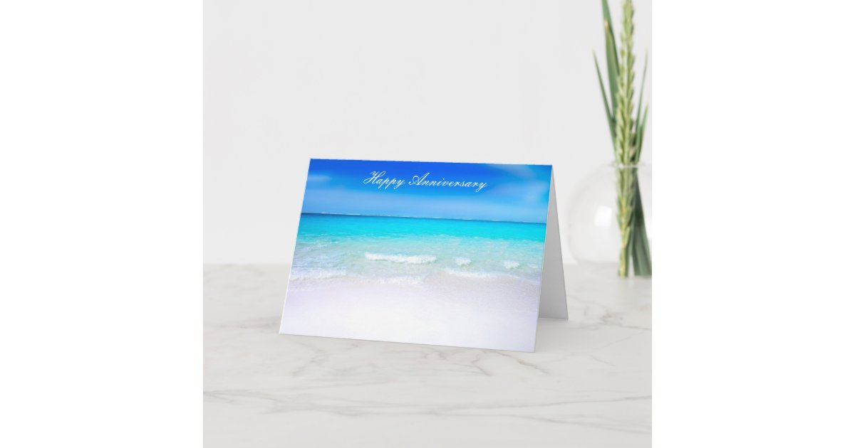 Happy Anniversary Sandy Beach Wedding Card | Zazzle