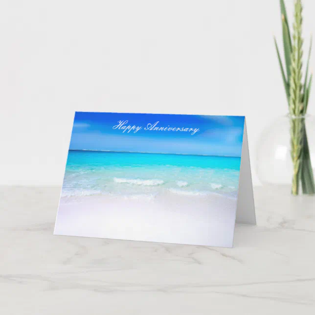 Happy Anniversary Sandy Beach Wedding Card | Zazzle