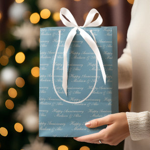 Happy Anniversary Script with Name Dusty Blue Medium Gift Bag