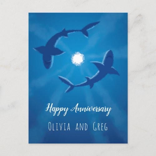 Happy Anniversary Sharks Couple Silver Moon Card