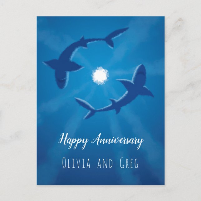 Happy Anniversary Sharks Couple Silver Moon Card (Front)