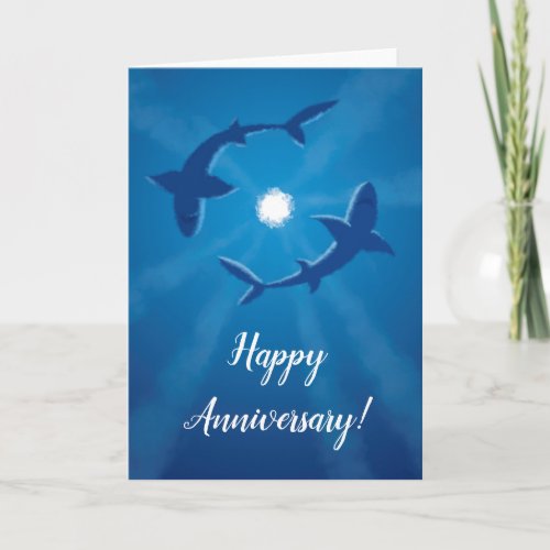 Happy Anniversary Sharks Couple Silver Moon Card