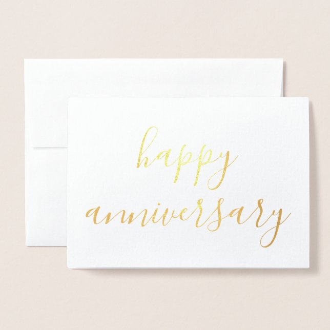 Happy anniversary simple calligraphy Gold Foil Card (Front With Envelope)