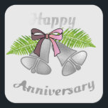 Happy Anniversary : Square Sticker<br><div class="desc">Happy Anniversary : Square Sticker to seal all your Invitations as well as greeting cards,  You will get this design on guest book,  key ring  combined them and you have a perfect gift for wedding anniversary or as a give away after the celebration .</div>