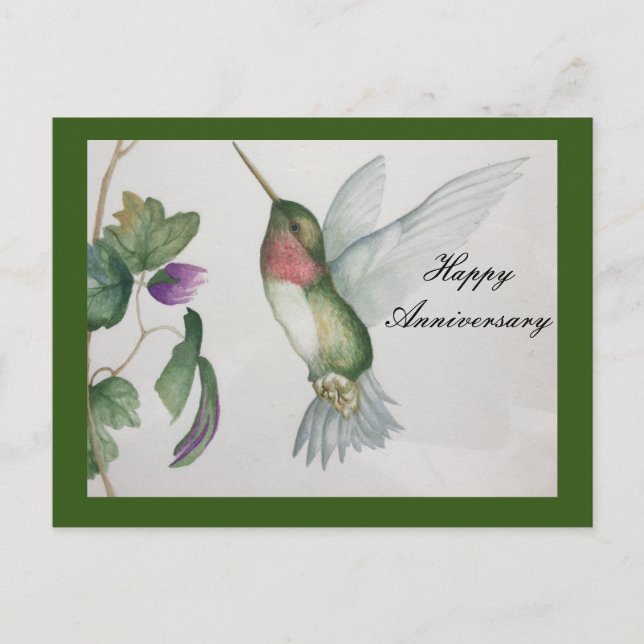 Happy Anniversary Stylish Sweet Hummingbird Postcard (Front)