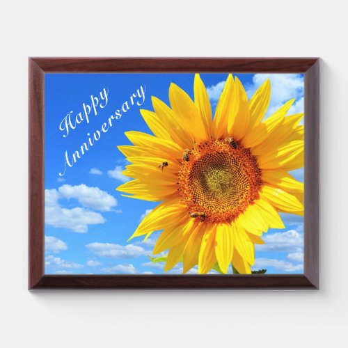 Happy Anniversary _ Sunflower and Bees on Blue Sky Award Plaque