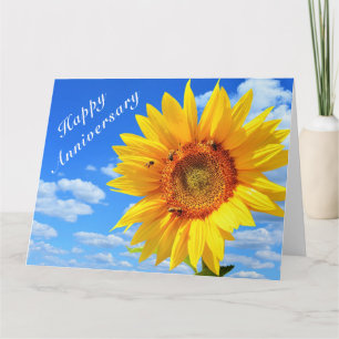Happy Anniversary - Sunflower and Bees on Blue Sky Card