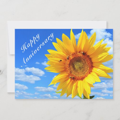 Happy Anniversary _ Sunflower and Bees on Blue Sky Card
