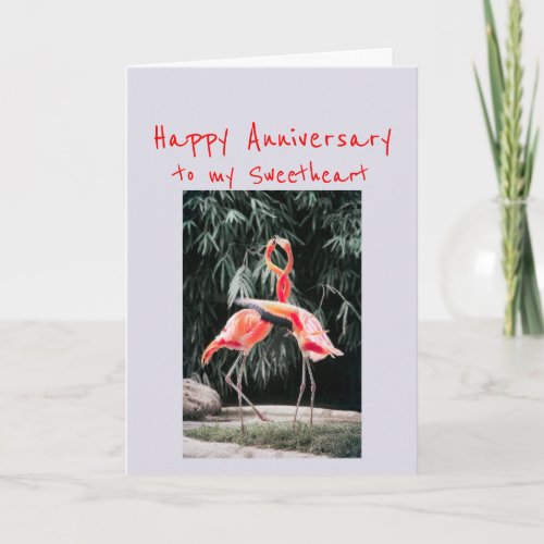 Happy Anniversary Sweet Romantic Flamingo Birds Holiday Card