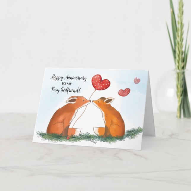Happy Anniversary to Foxy Girlfriend Card (Front)