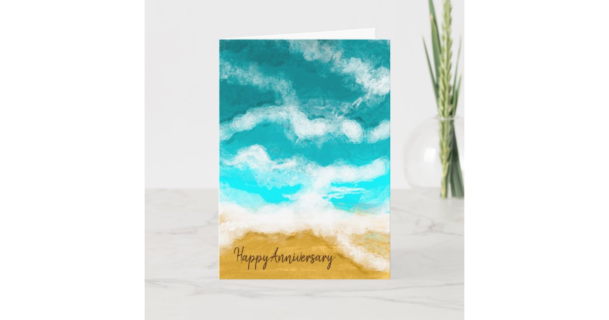 Happy Anniversary Turquoise Ocean Waves Coastal Card | Zazzle