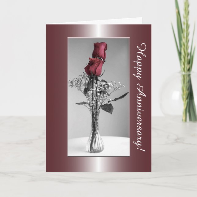 Happy Anniversary | Two Red Roses Photograph Card (Front)