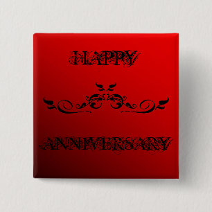Happy Anniversary Two Tone Red Pinback Button